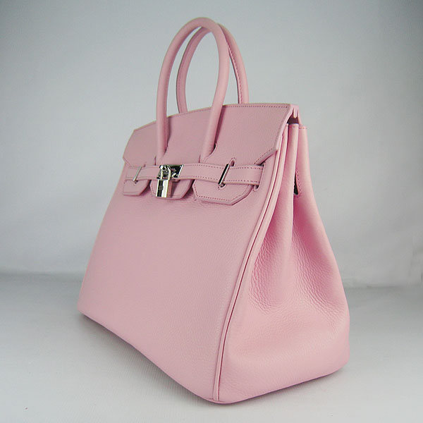 High Quality Fake Hermes 35CM Embossed Veins Leather Bag Pink 6089